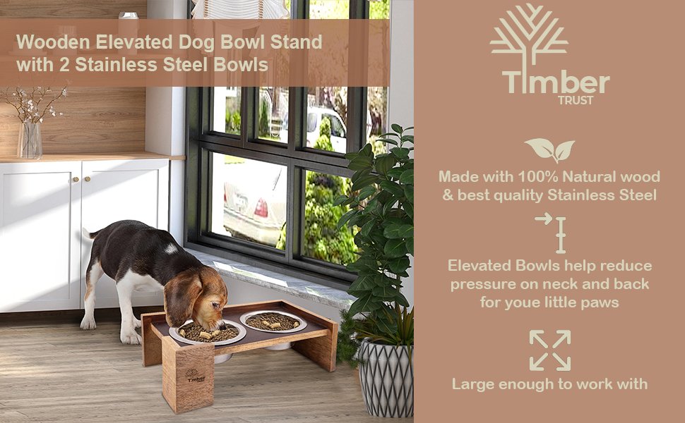 Timber Trust Elevated Wooden Double Dog Bowl Stand