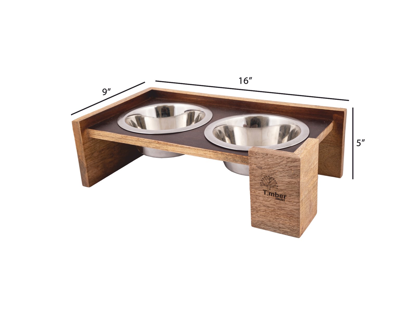Timber Trust Elevated Wooden Double Dog Bowl Stand