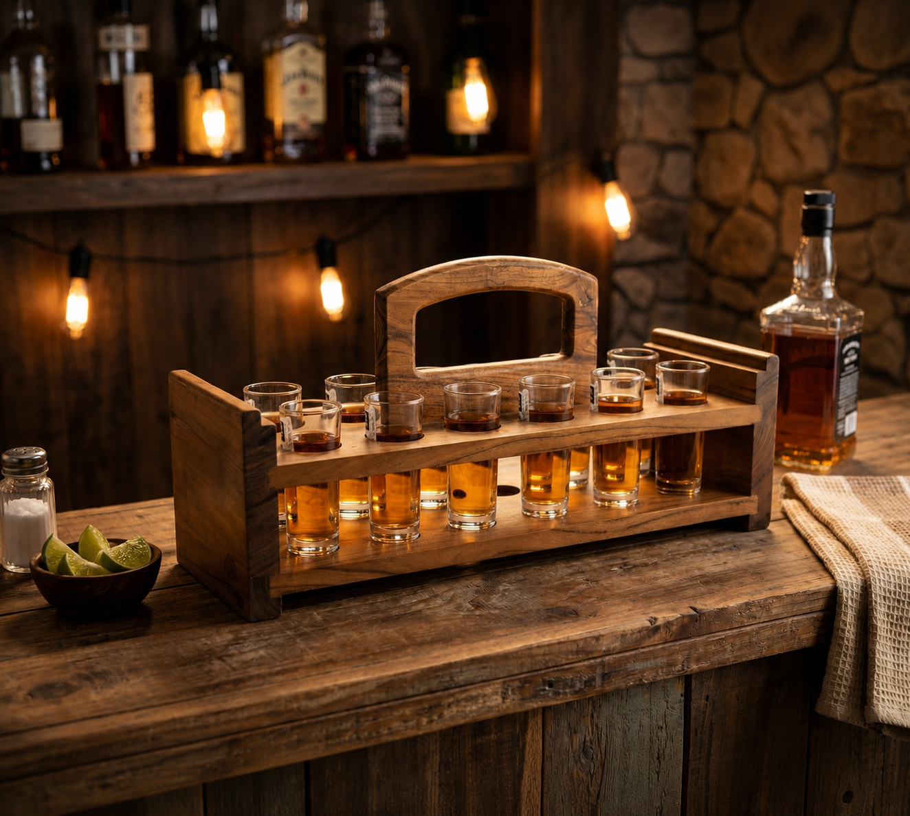 Acacia Wood Shot Glass Rack 17×6×9 Inch